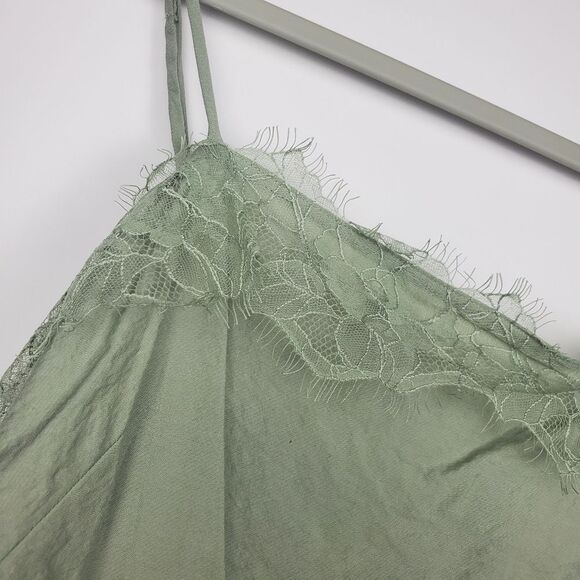 VINCE Lace Trim Cami Jade Hammered Satin Twill Square Neck Camisole Eyelash NWT - Picture 5 of 8